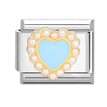Italian style stainless steel link charm featuring light blue heart and pearls - Light Blue Pearl Heart (5)