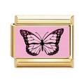 Golden stainless steel modular charm with pink butterfly design for DIY bracelets - Pink Butterfly Pattern (1)