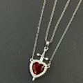 Silver gothic necklace featuring a red heart gemstone pierced by a sword charm - Silver Sword Through Heart Style (2)