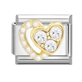 Italian style charm for modular bracelet with golden double heart and crystals - Double Heart Pearl (9)