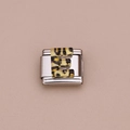 Italiaanse modulaire roestvrijstalen bedel met letter E in trendy panterprint - Luipaard Letter E