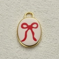 Colgante ovalado dorado con fondo crema y diseño de lazo rojo para joyería artesanal - Estilo Lazo Rojo (22)