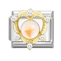 Italian charm link with gold heart frame and white opal center for DIY bracelets - Opal Style Heart (10)