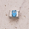Italian charm link featuring a bright blue cartoon bear on a steel metal base - Blue Cartoon Bear (3)