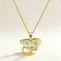 Golden Saturn heart necklace with sparkling crystal pendant and dainty chain for women - Gold Base with White Zircon