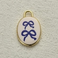 Colgante ovalado dorado con motivos de lazos azules para collares de joyería DIY - Estilo de Lazo Azul (23)