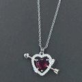 Silver Cupid's arrow necklace featuring a red heart stone and sparkling pavé frame - Silver Cupid's Arrow Heart Style (4)