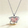 Pink heart crystal planet necklace with silver orbit ring and sparkling rhinestones - Pink (Silver)