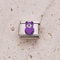 Italian charm link featuring a purple cartoon bear design on brushed stainless steel - Purple Cartoon Bear (4)