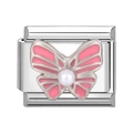 Silver charm link with pink enamel butterfly and white pearl for DIY jewelry - Pink Enamel Butterfly (14)
