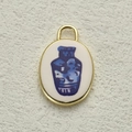 Colgante ovalado de porcelana azul y blanca con marco dorado para joyería DIY - Estilo de Jarrón de Porcelana Azul y Blanca (24)
