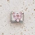 Italian charm link with pink gemstone flower design in polished stainless steel base - Pink Butterfly Gem Style (18)