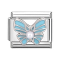 Italian charm link with light blue enamel butterfly and pearl accent in silver finish - Blue Butterfly Pearl (15)
