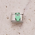 Italian charm link with mint green panda motif in polished stainless steel for DIY jewelry - Mint Green Panda (5)