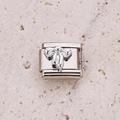 Italian charm link featuring a 3D silver bow relief on a polished metal base - Silver Relief Bow 5