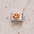Italian modular charm in stainless steel featuring an orange smiley face design - Orange Happy Face (6)