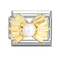 Italian style modular charm featuring a gold bow design with a center pearl detail - Bow Pearl (17)