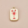 Hand-painted lobster pattern DIY charm with cream white base and golden metal frame - Pendant Only (Without Chain) Lobster