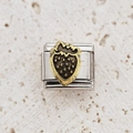 Italian modular charm link with a golden strawberry design for personalized DIY jewelry - Vintage Strawberry Style (1)