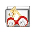 Italian style charm for modular bracelet featuring a golden bicycle with red enamel - Red Bicycle (19)
