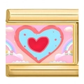 Italienisches Modul-Charm-Glied in Goldoptik mit bunten Herzen, Wolken und Blumenmuster - Regenbogen Rotes Herz Stil (1)