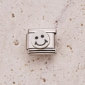 Italian charm bead with white smiley face design and polished stainless steel base - White Happy Face (8)
