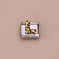 Italiaanse bedelarmband schakel met luipaardprint letter L op roestvrijstalen basis - Luipaard Letter L