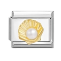 Italian charm link with golden shell and pearl inlay on stainless steel base - Shell Pearl (20)