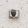 Italian modular charm link in stainless steel with a vintage strawberry design - Silver Strawberry Style (2)