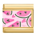Italienisches Charm-Glied mit rosa Wassermelone und Herzmuster auf vergoldeter Basis - Wassermelonen Herz Stil (3)
