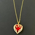 Goldene Herz-Halskette mit großem rotem Edelstein und funkelnden weißen Kristallen - Goldenes Halo-Herz Strass Stil (11)