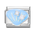 Stainless steel charm link with light blue enamel shell and sparkling zircon accents - Light Blue Shell (21)
