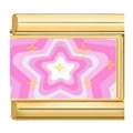 Italienisches Charm-Glied mit pink-violettem Sternenmuster auf goldenem Edelstahl-Basis - Lila Sternenregen Stil (4)