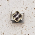 Italian charm link with gold-rimmed clover and plaid inlay on a stainless steel base - Plaid Pattern Clover Style (4)