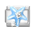 Italian charm bracelet link with light blue starfish and crystal inlay in stainless steel - Light Blue Starfish (22)