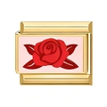 Italian charm link featuring a golden stainless steel finish with a red rose pattern - Red Rose Style (2)
