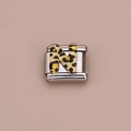 Italiaanse bedelarmband schakel met luipaardprint letter N op roestvrij staal - Luipaard Letter N