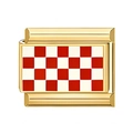 Detailed macro view of gold-plated stainless steel checkered flag charm link - Red White Checkered Flag Style (3)