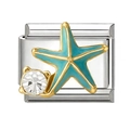 Italian modular charm link featuring a blue enamel starfish and clear zircon inlay - Gold Edged Starfish (23)