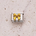 Italian style stainless steel modular link with a 3D gold bow design element - Bright Gold Bow Decor 10