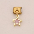 Italian style DIY charm link with golden star pendant and pink shimmering crystals - Pink Star (1)