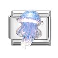 Italian charm bracelet link with iridescent jellyfish on polished silver steel base - Iridescent Jellyfish (24)