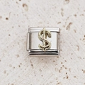 Italiaanse modulaire bedel van gepolijst zilver met gouden dollarteken-embleem - Dollar Teken Stijl (6)