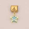 Italian modular gold star charm link with light blue glitter inlay for DIY bracelets - Light Blue Star (2)