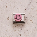 Pink smiley face Italian charm link in stainless steel for DIY charm bracelet - Hot Pink Happy Face (11)