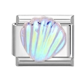 Italian charm link with iridescent shell design on polished stainless steel - Iridescent Shell (25)