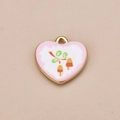 Heart pendant with pink finish, golden frame and mushroom pattern for DIY jewelry - Heart Mushroom Pendant