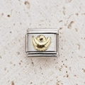 Italian charm bracelet link in silver stainless steel with golden Yuanbao motif - Gold Chinese Sycee Style (7)