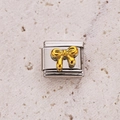 Italian charm link with gold bow on polished stainless steel base for DIY jewelry - Contrast Gold Silver Bow 12