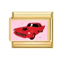 Gold modular bracelet charm with pink enamel and a red vintage car star print - Red Vintage Car Style (5)
